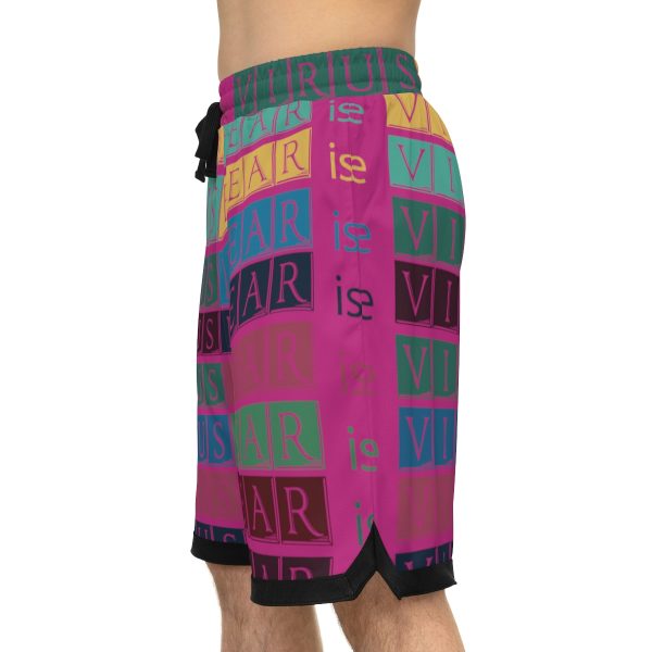 Basketball Rib Shorts (AOP) - Fear Is The Virus LOGO 3 (Hot Pink BG) - Image 9