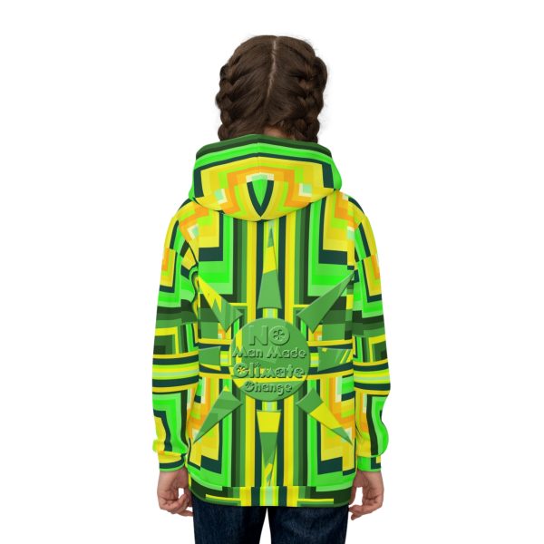 Children's Hoodie (AOP) - No Man Made Climate Change - Multi Green Geometric BG