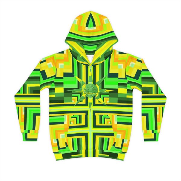 Children's Hoodie (AOP) - No Man Made Climate Change - Multi Green Geometric BG - Image 2