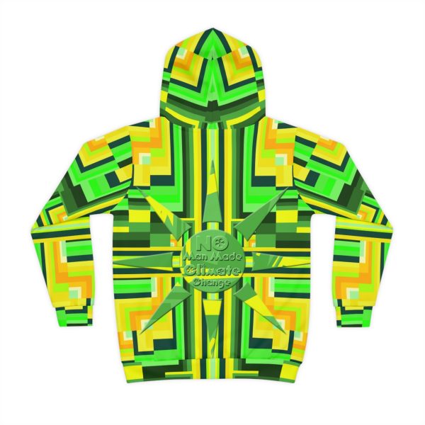 Children's Hoodie (AOP) - No Man Made Climate Change - Multi Green Geometric BG - Image 3