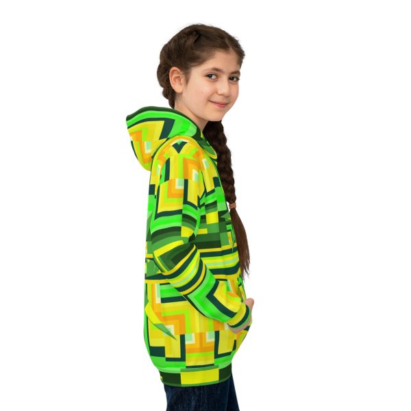 Children's Hoodie (AOP) - No Man Made Climate Change - Multi Green Geometric BG - Image 5