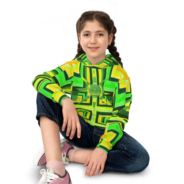 Children's Hoodie (AOP) - No Man Made Climate Change - Multi Green Geometric BG - Image 6