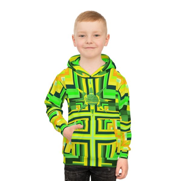 Children's Hoodie (AOP) - No Man Made Climate Change - Multi Green Geometric BG - Image 7