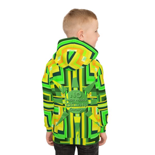 Children's Hoodie (AOP) - No Man Made Climate Change - Multi Green Geometric BG - Image 8