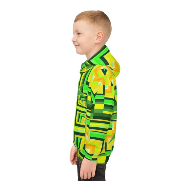 Children's Hoodie (AOP) - No Man Made Climate Change - Multi Green Geometric BG - Image 9