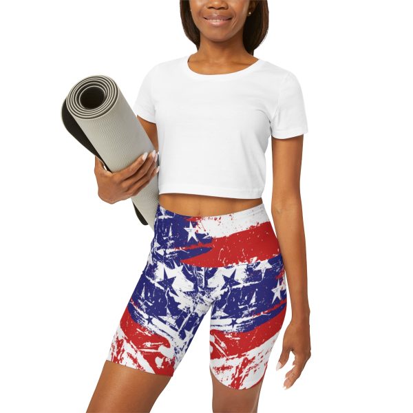 High Waisted Yoga Shorts (AOP) - Stars and Stripes