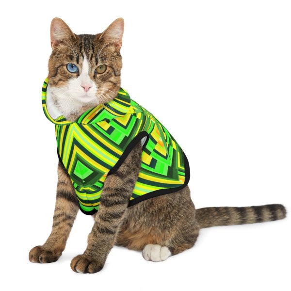 Pet Hoodie- No Man Made Climate Change - Multi Green Geometric BG - Image 5