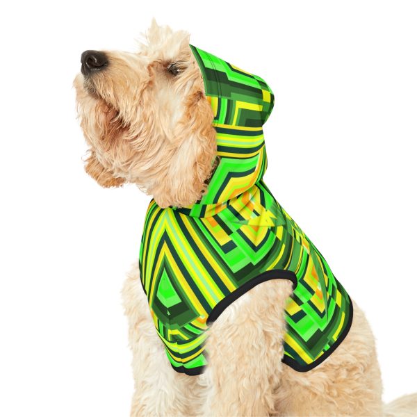 Pet Hoodie- No Man Made Climate Change - Multi Green Geometric BG - Image 7