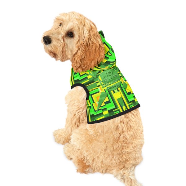 Pet Hoodie- No Man Made Climate Change - Multi Green Geometric BG