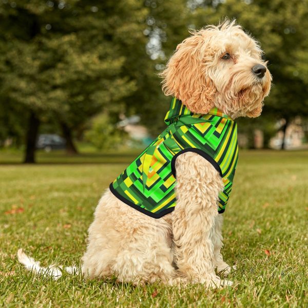 Pet Hoodie- No Man Made Climate Change - Multi Green Geometric BG - Image 8