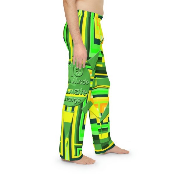 Men's Pajama Pants (AOP) - No Man Made Climate Change - Multi Green Geometric BG - Image 6
