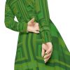 Women's Long Sleeve Dance Dress (AOP) - No Man Made Climate Change - Faded Green Multi Green Geometric BG - Image 7