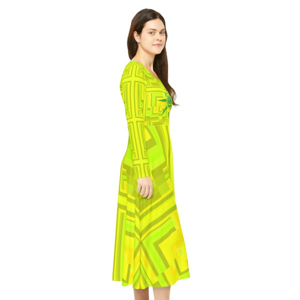 Women's Long Sleeve Dance Dress (AOP) - No Man Made Climate Change - Faded Yellow Geometric BG - Image 6