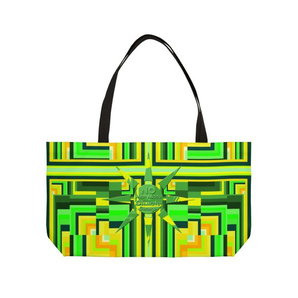 Weekender Tote Bag - No Man Made Climate Change - Multi Green Geometric BG - Image 3