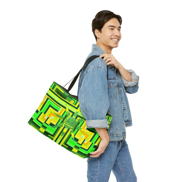 Weekender Tote Bag - No Man Made Climate Change - Multi Green Geometric BG - Image 6