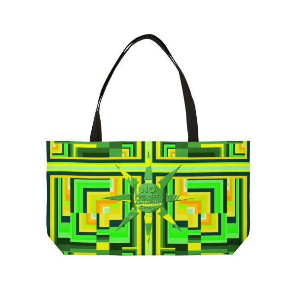 Weekender Tote Bag - No Man Made Climate Change - Multi Green Geometric BG - Image 2