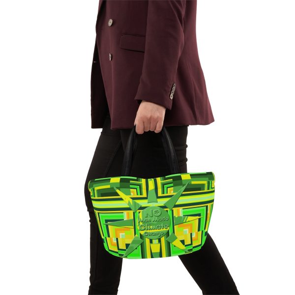 Lunch Bag - No Man Made Climate Change - Multi Green Geometric BG - Image 6