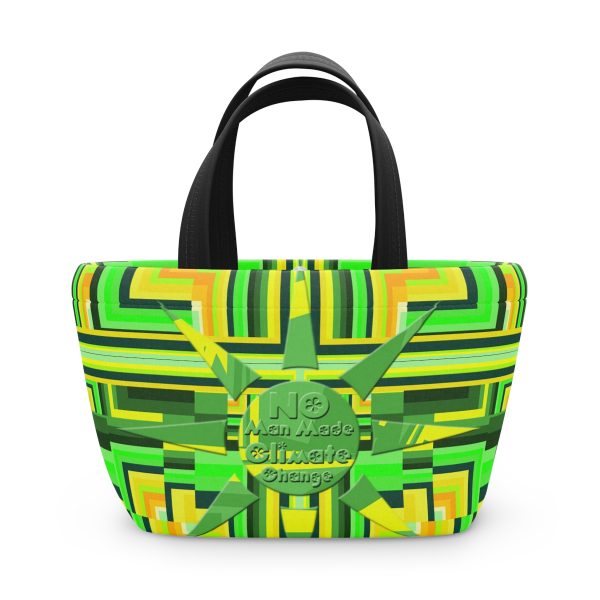 Lunch Bag - No Man Made Climate Change - Multi Green Geometric BG - Image 2