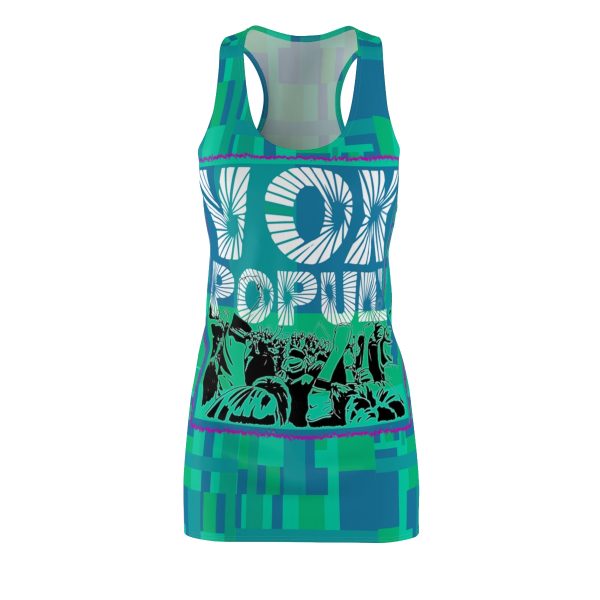 Women's Cut & Sew Racerback Dress (AOP) - VOX POPULI square pink trim Logo - Multi Turquoise BG - Image 2