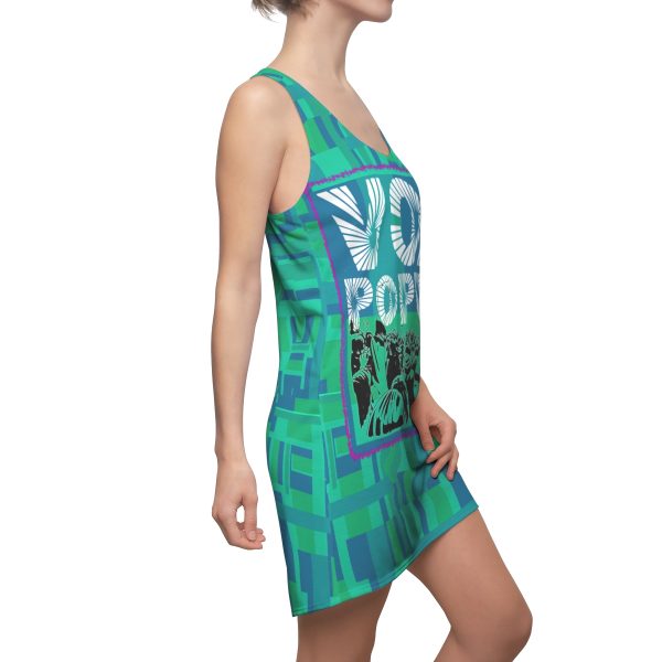 Women's Cut & Sew Racerback Dress (AOP) - VOX POPULI square pink trim Logo - Multi Turquoise BG - Image 6