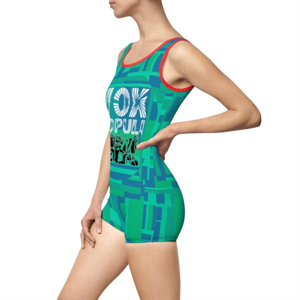 Women's Vintage Swimsuit (AOP) - VOX POPULI Round Logo - Multi Turquoise BG - Image 12