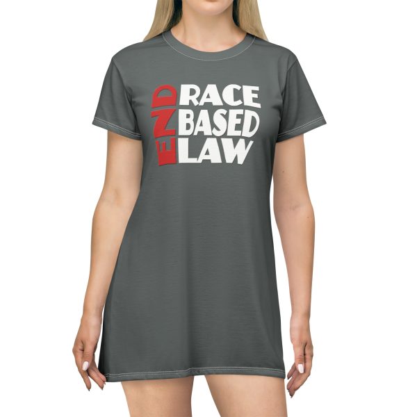 T-Shirt Dress (AOP) END RACE BASED LAW Red-White (Black BG)