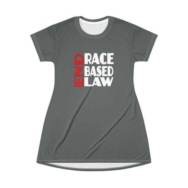 T-Shirt Dress (AOP) END RACE BASED LAW Red-White (Black BG) - Image 2