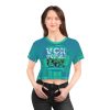 Crop Tee (AOP) - VOX POPULI Round Logo - Multi Gradient Turquoise BG