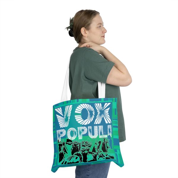 Shoulder Tote Bag (AOP) - VOX POPULI Square Logo - Multi Turquoise BG - Image 3