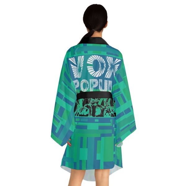 Long Sleeve Kimono Robe (AOP) - VOX POPULI Round Logo - Multi Turquoise BG