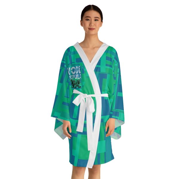 Long Sleeve Kimono Robe (AOP) - VOX POPULI Round Logo - Multi Turquoise BG - Image 8