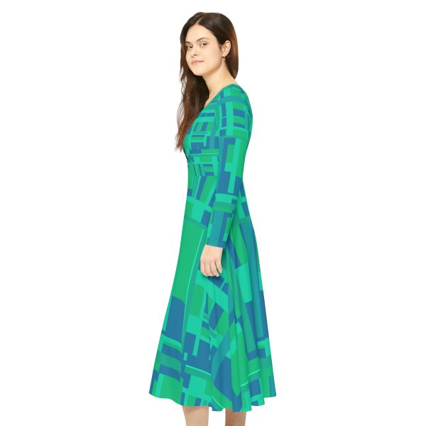 Women's Long Sleeve Dance Dress (AOP) - VOX POPULI Round Logo - Multi Turquoise BG - Image 5