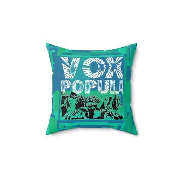 Spun Polyester Square Pillow - VOX POPULI Round Logo - Multi Turquoise BG - Image 4