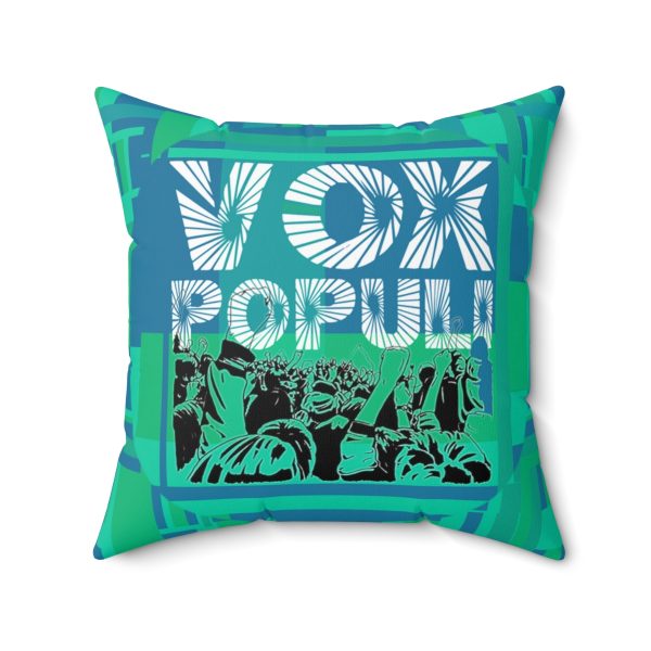 Spun Polyester Square Pillow - VOX POPULI Round Logo - Multi Turquoise BG