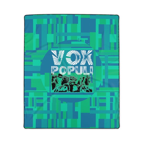 Polyester Blanket - VOX POPULI Round Logo - Multi Turquoise BG - Image 4