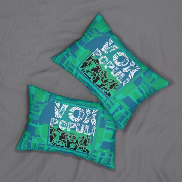 Spun Polyester Lumbar Pillow  - VOX POPULI Round Logo - Multi Turquoise BG - Image 5