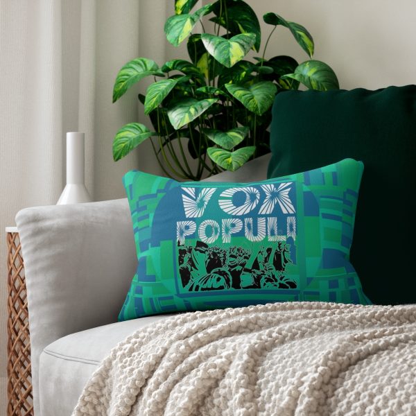 Spun Polyester Lumbar Pillow  - VOX POPULI Round Logo - Multi Turquoise BG