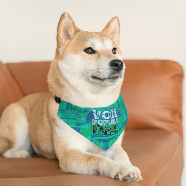 Pet Bandana Collar - VOX POPULI Round Logo - Multi Turquoise BG - Image 9