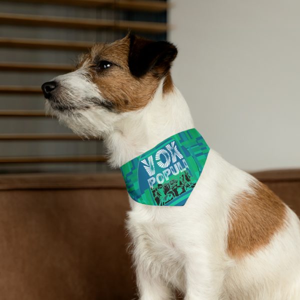 Pet Bandana Collar - VOX POPULI Round Logo - Multi Turquoise BG - Image 6