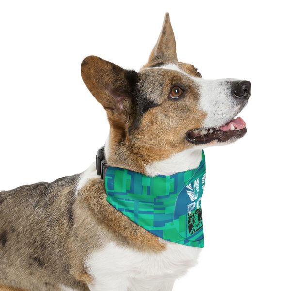 Pet Bandana Collar - VOX POPULI Round Logo - Multi Turquoise BG - Image 3