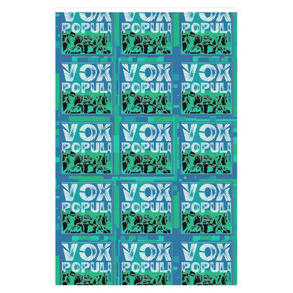 Wrapping Paper  - VOX POPULI square pink trim Logo - Multi Turquoise BG - Image 3