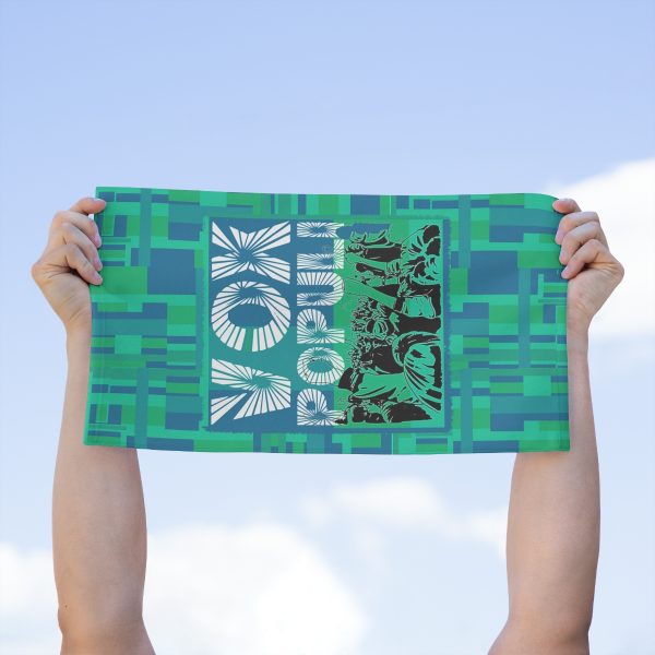 Rally Towel, 11x18 - VOX POPULI Square Logo - Multi Turquoise BG - Image 4