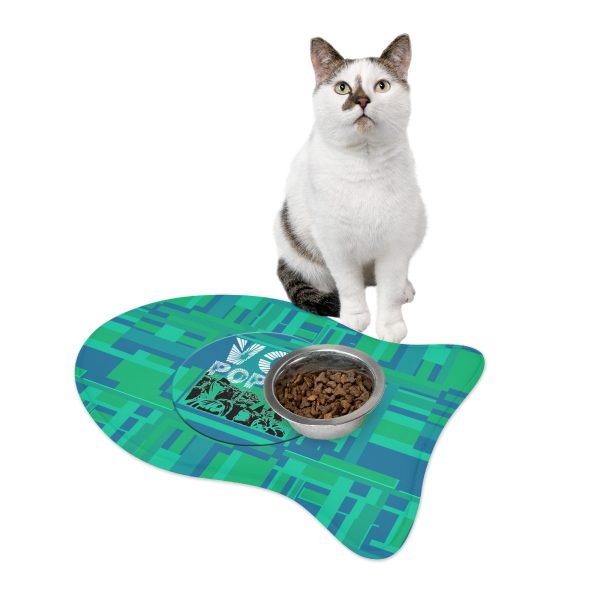 Pet Feeding Mats - VOX POPULI Round Logo - Multi Turquoise BG