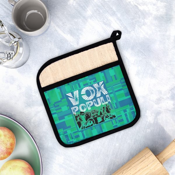 Pot Holder with Pocket - VOX POPULI Square Logo - Multi Turquoise BG - Image 4