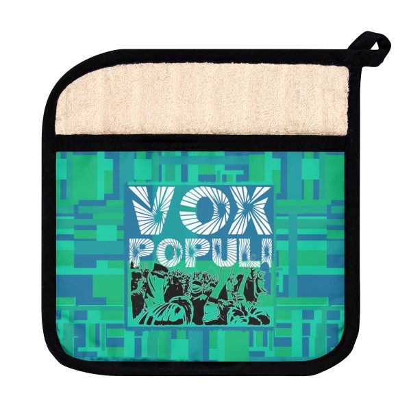 Pot Holder with Pocket - VOX POPULI Square Logo - Multi Turquoise BG