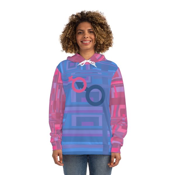 Fashion Hoodie (AOP) - Man In Woman Faded Blue and Pink Geometric BG - Image 22
