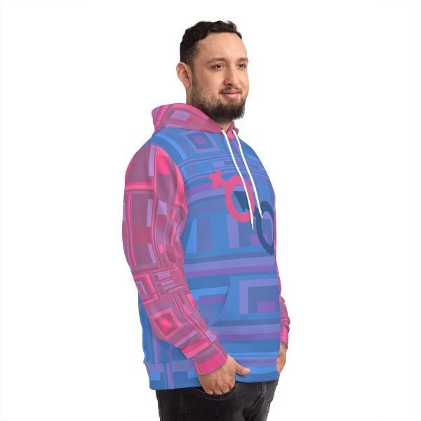 Fashion Hoodie (AOP) - Man In Woman Faded Blue and Pink Geometric BG - Image 5