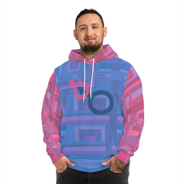 Fashion Hoodie (AOP) - Man In Woman Faded Blue and Pink Geometric BG