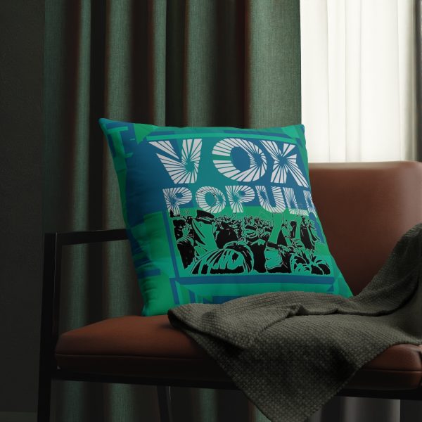 Waterproof Pillows  - VOX POPULI Round Logo - Multi Turquoise BG - Image 4