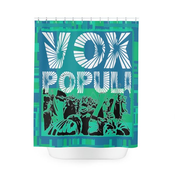 Polyester Shower Curtain - VOX POPULI Square Logo - Multi Turquoise BG - Image 2